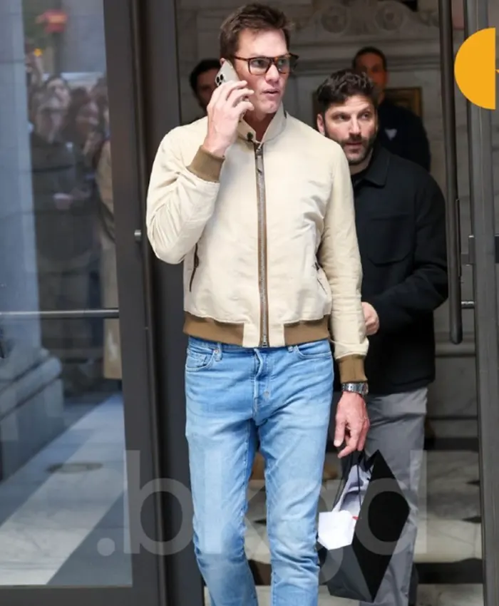 Tom Brady Super Bowl 2026 Beige Bomber Jacket