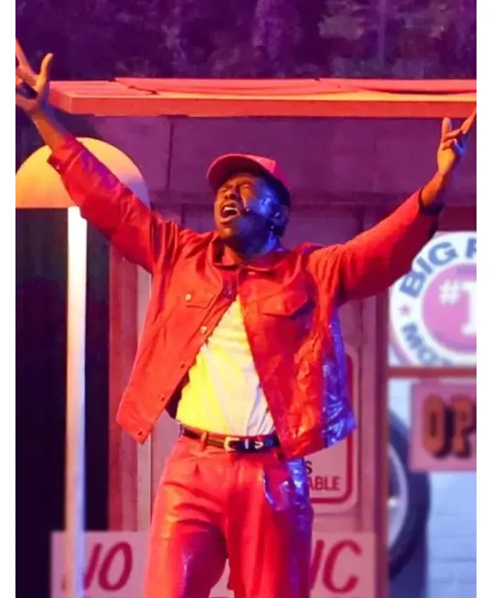 Tyler The Creator Grammy 2026 Red Leather Jacket For Sale