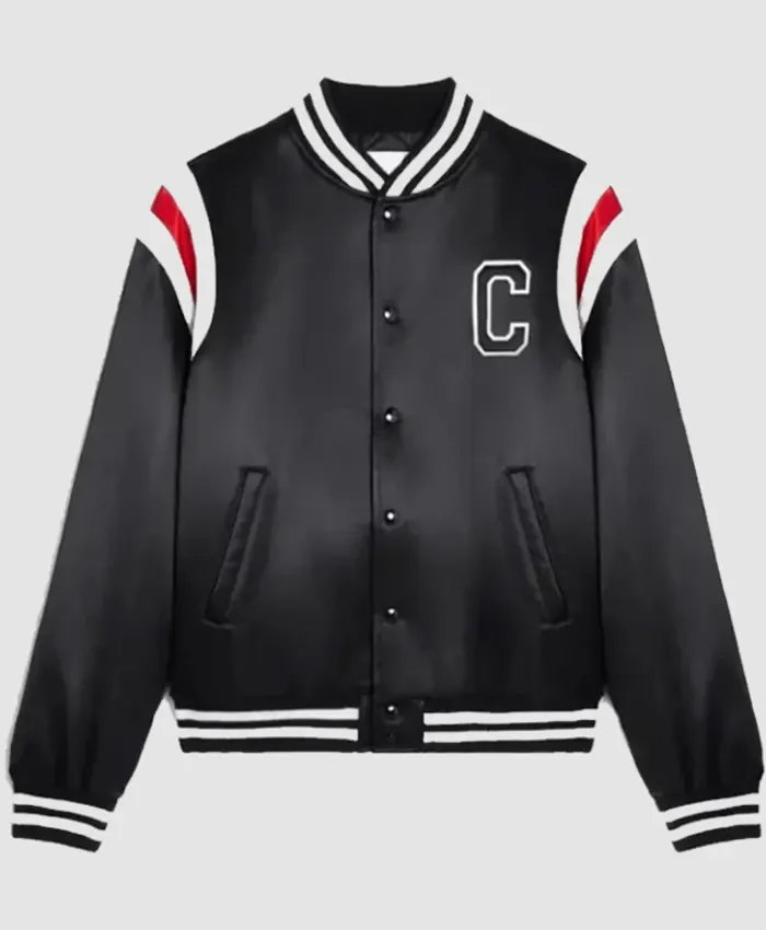 Unisex Kim Tae-Hyung Celine Black Varsity Bomber Jacket