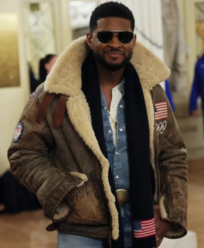 Usher Olympics 2026 Shearling Leather Jacket