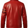 Vintage Style Red Striped Cafe Racer Leather Jacket