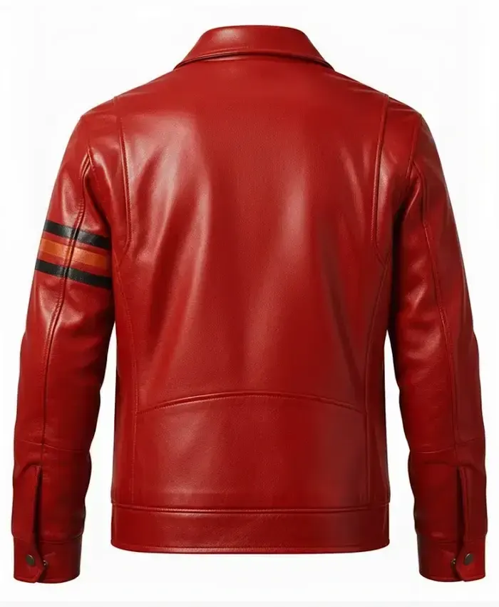 Vintage Style Red Striped Cafe Racer Leather Jacket
