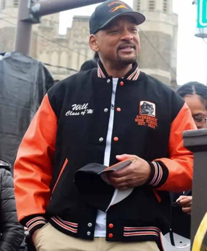 Will Smith Way Street Renaming Ceremony Black and Orange Varsity Jacket