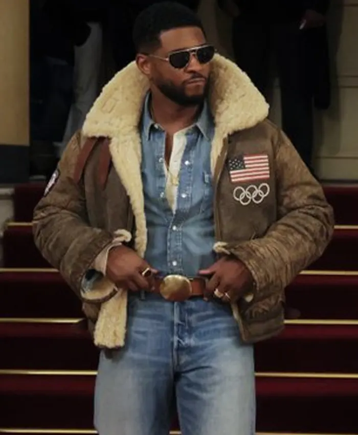 Winter Olympics Opening Ceremony 2026 Usher Brown B3 Shearling Leather Jacket
