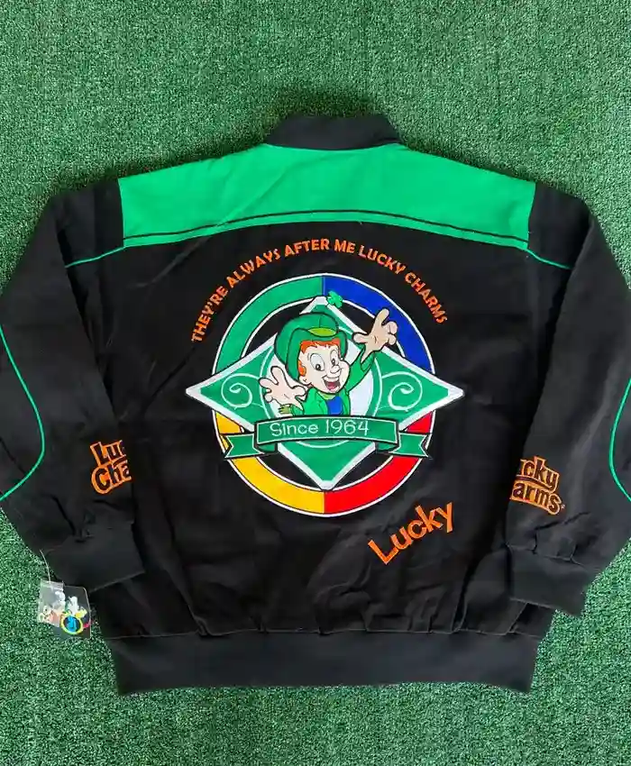 Y2K NOS Nascar Lucky Charms Black Racing Jacket For Sale