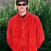 buy Jacob Elordi Red Suede Leather Jacket