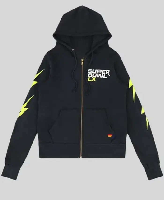 buy Super Bowl LX Zip Up Black Hoodie