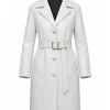 women's White Leather Trench Coat