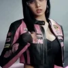 2026 BLACKPINK Lisa Pink and Black Leather Racing Jacket