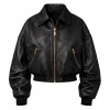2026 Rihanna Black Oversized Leather Bomber Jacket