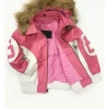 8 Ball Shearling Pink Hooded Jacket For Sale
