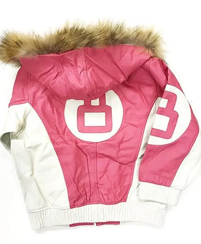 8 Ball White and Pink Leather Jacket with Removable Hood