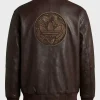 Adidas Chinese New Year Brown Leather Bomber Jacket with Embroidered Back Patch for Men and Women