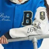 Adidas x Boston Marathon 26 Blue and White Varsity Jacket - Closup