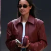 Alexandra Leclerc F1 Grand Prix China Burgundy Leather Jacket
