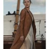 American Actress Lili Reinhart BTS Swim Music Video 2026 Brown Leather Coat