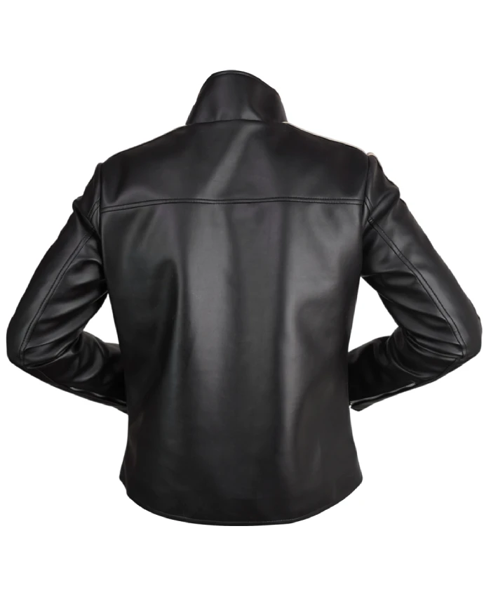 Jimin leather jacket featuring bold striped detailing and casual styling