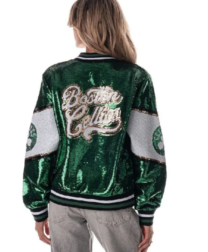 Boston Celtics The Wild Collective Sequin Bomber Jacket For Sale