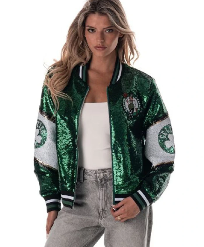 Boston Celtics The Wild Collective Sequin Bomber Jacket