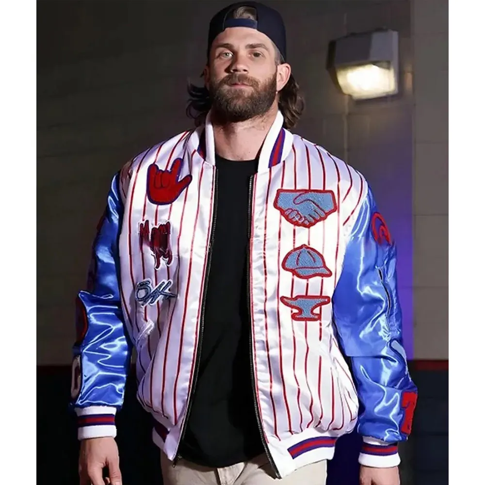 Bryce Harper Philadelphia Phillies Varsity Satin Jacket - Shop Now