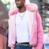 Buy Canadian Basketball Player Shai Gilgeous-Alexander Pink Shearling Fur Hooded Jacket