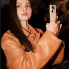 Fashion Show 2026 Becky Armstrong Orange Leather Coat For Sale