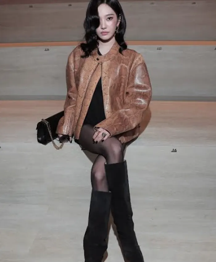 Fashion Week 2026 Ningning Snakeskin Leather Jacket For Sale