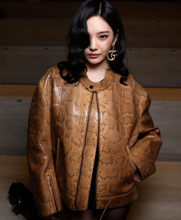 Fashion Week 2026 Ningning Snakeskin Leather Jacket