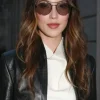 Fashion Week Eileen Gu Black Leather Jacket Front