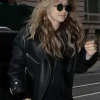 Gigi Hadid Motorcycle Black Shearling Jacket For Sale
