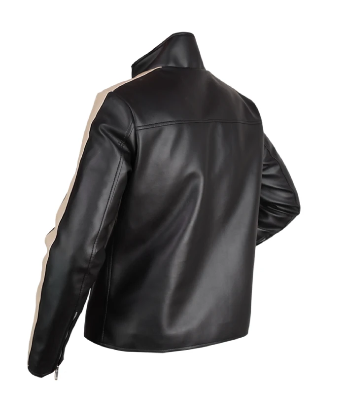 BTS Jimin 2026 striped leather jacket with a stylish modern design