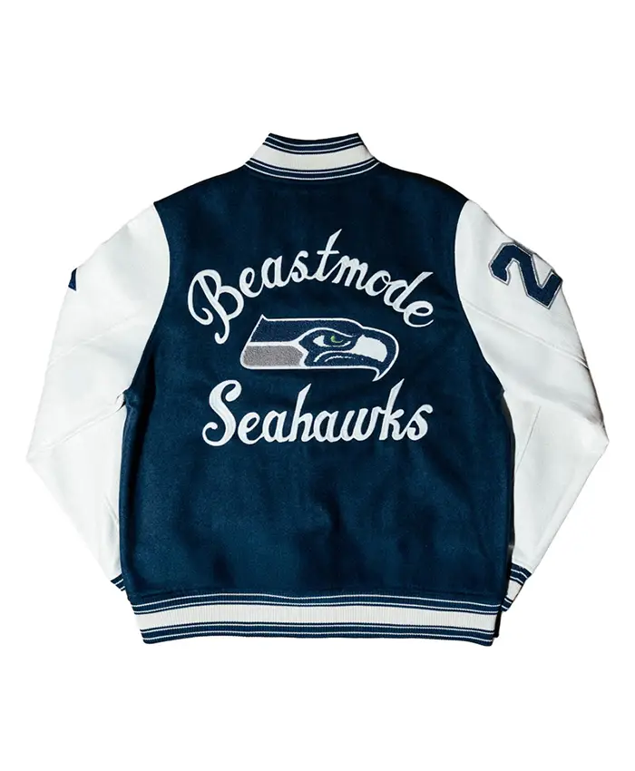 Marshawn Lynch Seattle Seahawks Beastmode Legacy Varsity Jacket Back