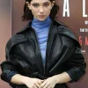 Matilda De Angelis La lezione Black Leather Jacket Front