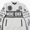 Mercedes Benz White Cowhide Leather Racing Jacket For Men and Women