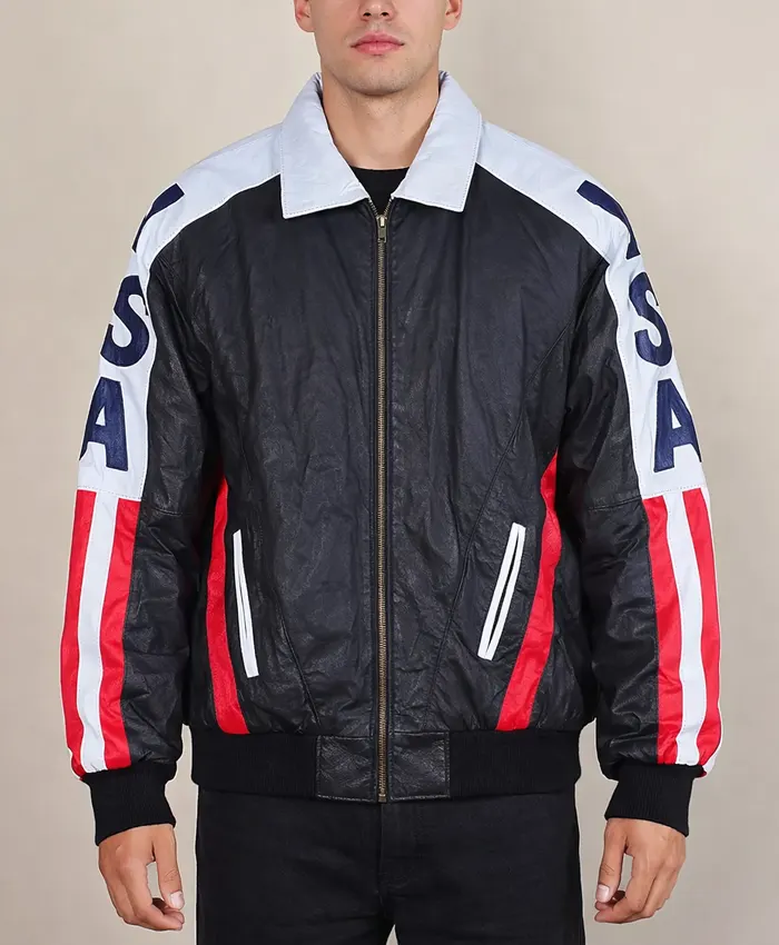 Michael Hoban Vintage USA Flag Leather Jacket