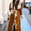 NYC 2026 Danielle Vasinova Fur Trim Suede Coat