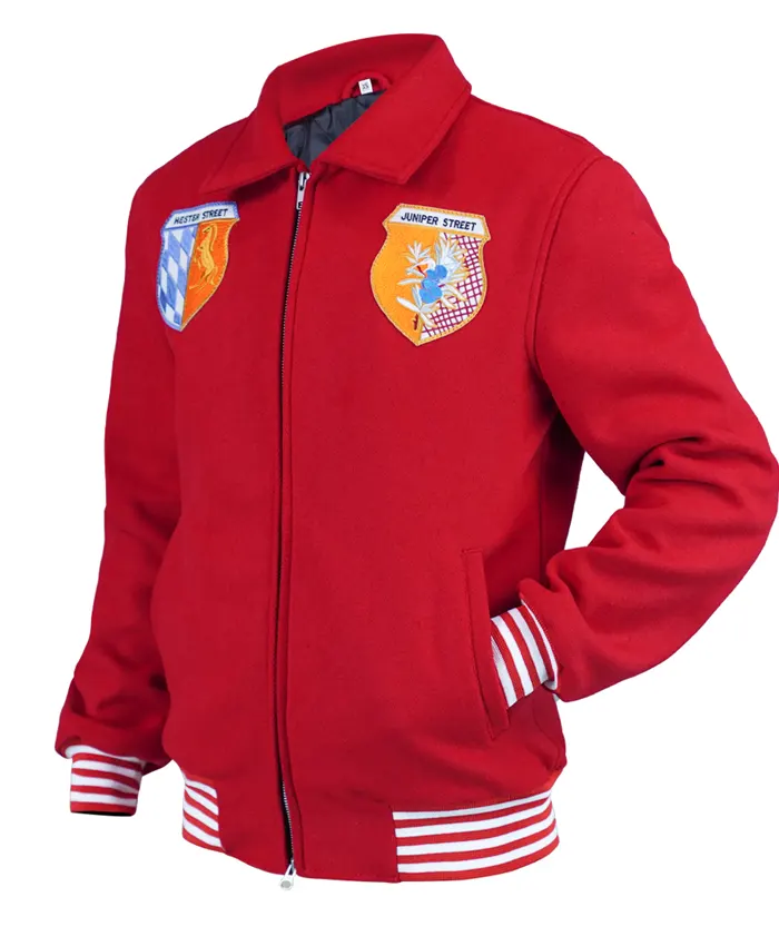 New York City 2026 BTS Kim Taehyung Red Wool Bomber Jacket Left