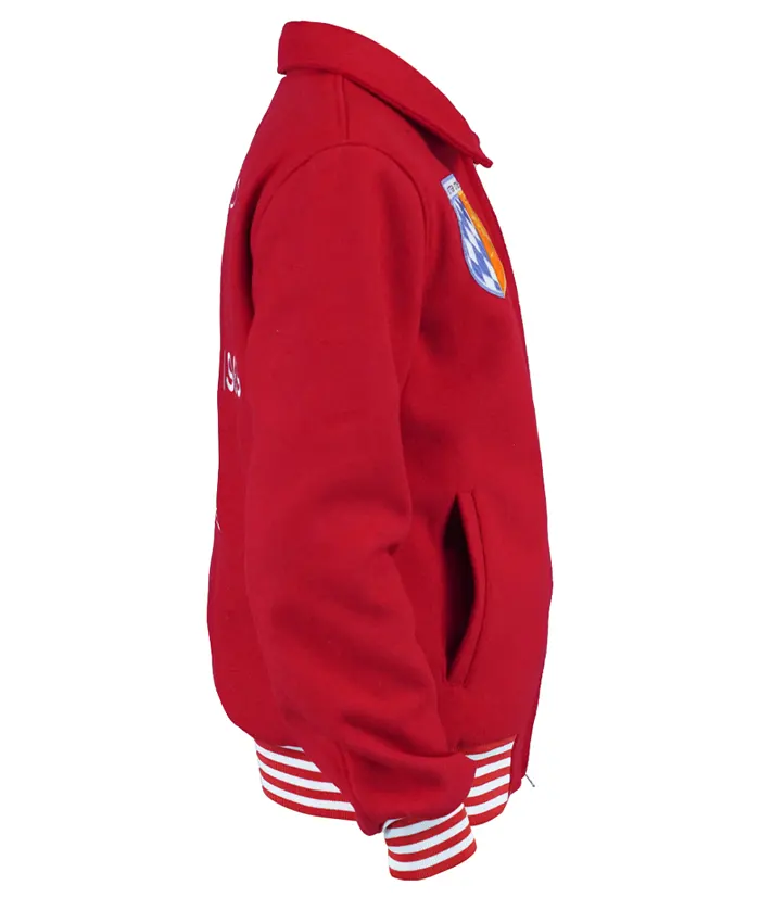 New York City 2026 BTS Kim Taehyung Red Wool Bomber Jacket Right