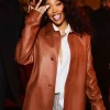 Paris Fashion Week SZA Brown Leather Coat For Sale