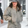 Priyanka Chopra NYC 2026 Contrast Grey Collar Oversized Denim Bomber Jacket