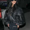 Rihanna Black Leather Bomber Jacket