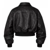 Rihanna Black Oversized Leather Bomber Jacket