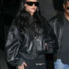 Rihanna The Laugh Factory Black Oversized Leather Jacket For Sale
