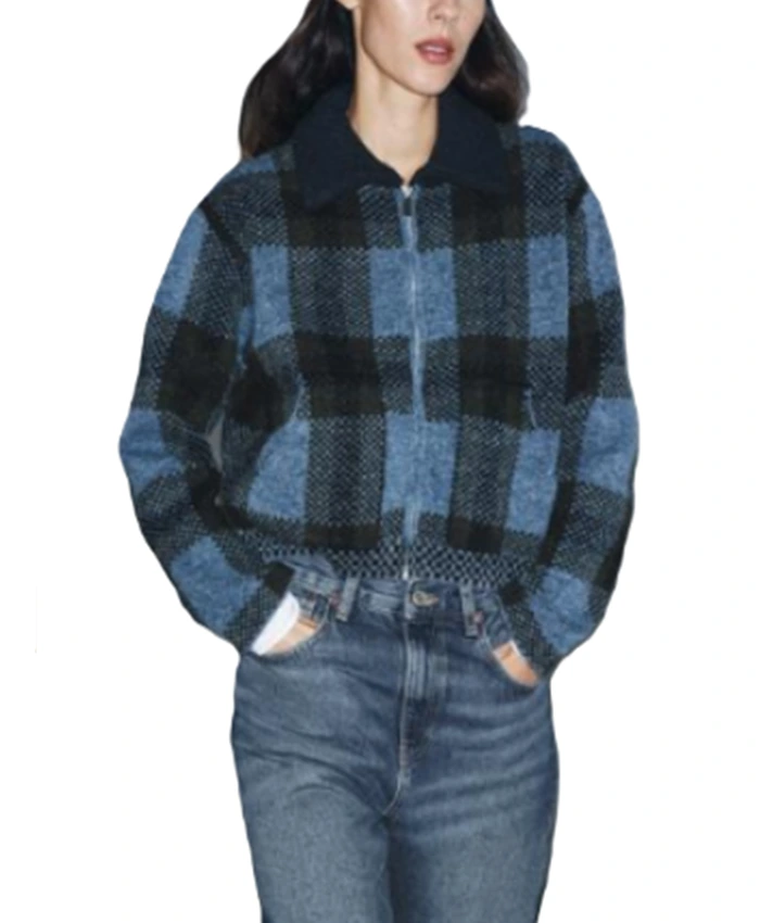 Sherry Cola Wild Vacation Rentals S01 Blue Plaid Jacket For Sale