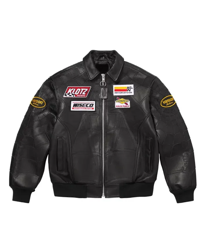 Supreme x Venson Spider Man All-Black Leather Jacket