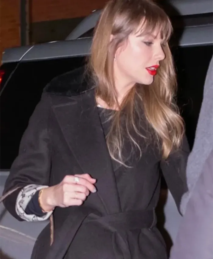 Taylor Swift NYC 2026 Shearling Collar Wrap Coat