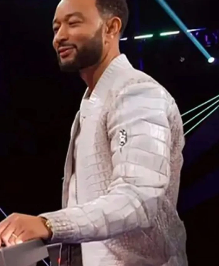 The Voice John Legend Crocodile White Leather Jacket