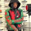buy Rapper Westside Gunn Black and Green Moto Leather Jacket