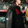 2026 Opening Night New York Yankees vs San Francisco Giants Max Fried Netflix Black Varsity Jacket Back