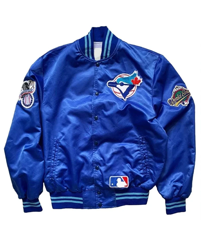 90’s Toronto Blue Jays Blue Satin Bomber Jacket